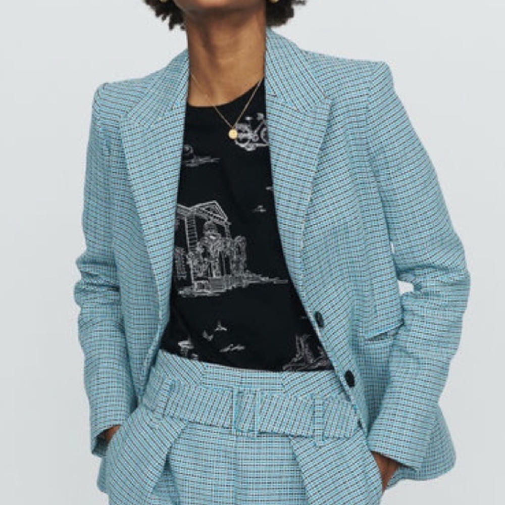 Maje Vikar Tweed Blazer In Blue